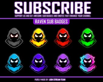 Raven sub badges for Twitch, Kick, Discord, and YouTube