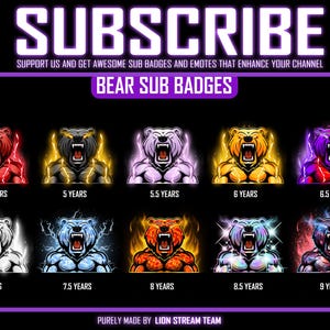 Insignias de suscripción de Bear Twitch: íconos de rol de Angry-bear en Twitch/Kick/YouTube/Discord (descarga digital)