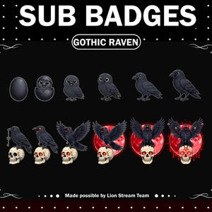 Crow/Raven Twitch Sub-märken / Gothic Kick-, Discord- och YouTube-märken