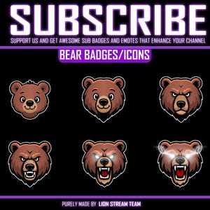 Bear Sub-märken för Twitch, Kick, Discord och YouTube: Färgglada streamingbitmärken