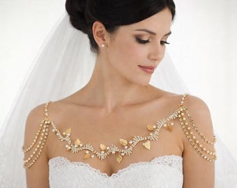 Bruidsparelschouderketting: goudkleurige trouwketting