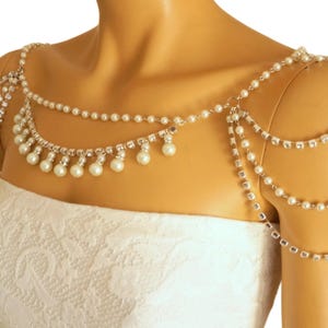 Stijlvolle zilveren parel bruids schouder ketting-art-deco sieraden-luxe bruids lichaam ketting-huwelijkscadeau-bruiloft sieraden-bruidsmeisje cadeau