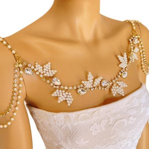 Luxe bruids gouden schouder parel wijnketting-art deco-stijlvolle bruids body ketting-unieke bruiloft sieraden-huwelijkscadeau