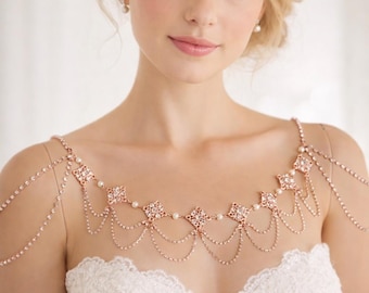Elegantie roségouden bruids parel schouder sieraden-swarovski kristal bruids lichaam ketting-huwelijkscadeau-unieke ketting-bruidsmeisjes cadeau
