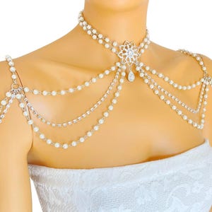 Elegantie kraag bruids parel schouder sieraden-bruids lichaam ketting-huwelijkscadeau-unieke ketting-luxe bruiloft sieraden-art deco ketting