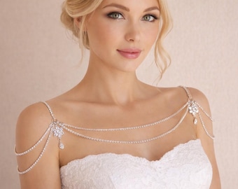 Rhinestone Bridal Shoulder Necklace - Art Deco Body Chain