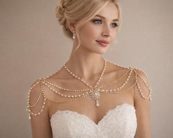 Stylish Swarovski Crystal Art Deco Bridal Shoulder Necklace-Bridal Body Necklace-Wedding Gift-Unique Necklace-Bridesmaids Gift-Free Shipping