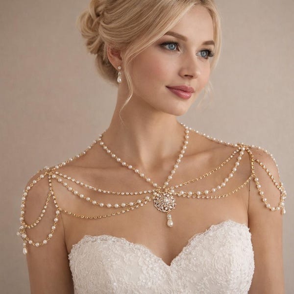 Stylish Swarovski Crystal Art Deco Bridal Shoulder Necklace-Bridal Body Necklace-Wedding Gift-Unique Necklace-Bridesmaids Gift-Free Shipping