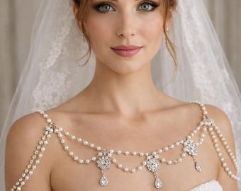 Handmade Bridal Shoulder Jewelry Necklace -Art Deco Jewelry-Luxurious Bridal Body Necklace-Wedding Gift-Unique Necklace-Bridesmaids Gift