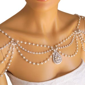 Luxe bruids parel schouder sieraden-Swarovski kristal bruids lichaam ketting-huwelijkscadeau-unieke ketting-Art Deco bruiloft sieraden