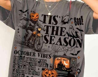 Halloween Collage Shirt Fall Skeleton Png, Tis the Season Png, Spooky Season Ghost Tee, Retro Fall Png, Vintage Halloween Vibes Trendy Shirt