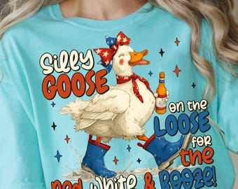 Silly Goose On The Loose Png, Vintage 4th of July Shirt, USA Patriotic Goose, Retro Funny American Independence Day Digital Instant Download