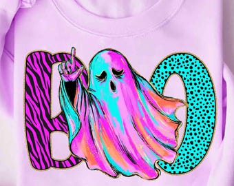Girly Halloween Ghost Png, Cute Boo Ghost Coquette Png, Preppy Halloween Shirt Design, Floral Spooky Season, Trendy Pastel Neon Ghost Png