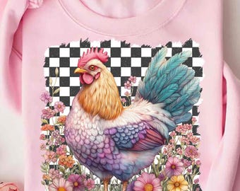 Checkerboard Wildflower Chicken Png, Wildflower Chicken Png, Chicken Sublimation Png, Chicken Lover Png, Chicken Design,Coquette Chicken Bow