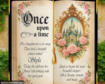 Personalized Once Upon a Time Backdrop, Princess Birthday Party, Pink Story Book Backdrop, Little Princess Baby Shower, Sweet 16 Birthday