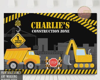 Construction Backdrop, Construction Birthday Banner, Under Construction poster, truck backdrop, digger party sign, excavator, Printable