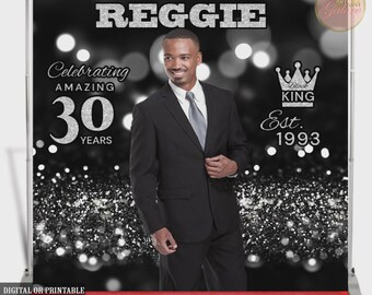 Custom Backdrop with Photo 30th Birthday Decoration for Men Husband 70th 60th 50th Birthday Happy Birthday Banner Retirement Party Backdrop