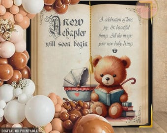 Storybook backdrop, Teddy Bear Baby Shower Backdrop, A New Chapter Will Soon Begin, Little Prince Baby Shower, Vintage Baby Shower Banner