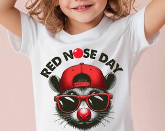 Red Nose Day PNG, T-shirt per ragazzi e ragazze, divertente costume scolastico per il giorno senza uniforme, grazioso design alla moda del naso rosso, download digitale per la raccolta fondi