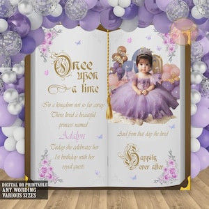Personalisierte Es war einmal Kulisse, Prinzessin Geburtstagsfeier, kleine Prinzessin Babyparty, Märchen Geburtstag, Geschichtsbuch Foto Hintergrund