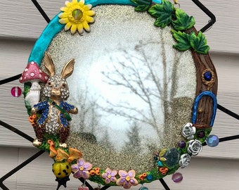 Peter Rabbits Garden, magical mirror, fairy garden, framed mirror