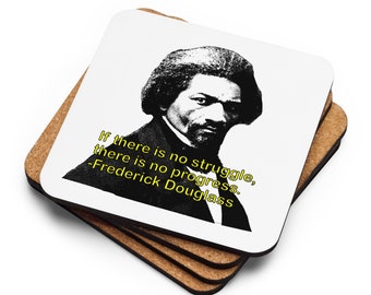 Frederick Douglass Coaster: Voices of Freedom Cork-Back Drink Mat - African American-  Black History Gift Anti-Slavery Leader - Emancipation