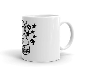 Mom Magic Whitecoffee, mug, cup, blackandwhite, artwork, home decor, kitchen, design, blackart, silhouette, gift ideas, glossy mug