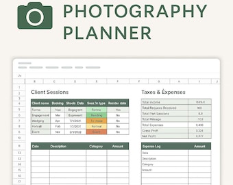 Photography Client Tracker Spreadsheet | Tax & Expense Log for Freelancers | Downloadable Business Planner