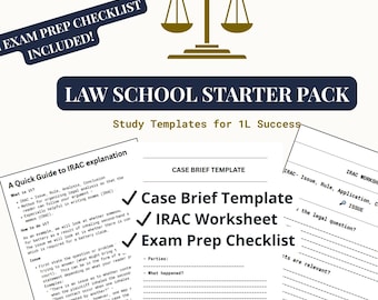 Law School Study Bundle: Case Brief, IRAC Worksheet, Exam Checklist (PDF)