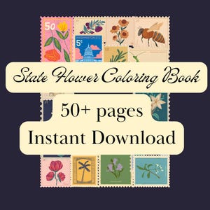 Zustandsblume Malbuch: Vintage Briefmarke Stil (Printable PDF Download)