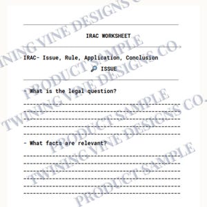 Law School Study Bundle: Case Brief, IRAC Worksheet, Exam Checklist (PDF) image 3