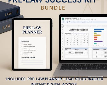 Pre-Law Planner & LSAT Study Tracker: Law School Application Kit (Digital Download)