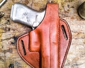 OWB Leather Gun Holster- Custom Hand Molded Full Grain Leather Holster for Perfect Fit and Security with Reinforced Steel Thumb Break
