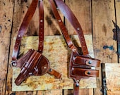 Leather Horizontal Shoulder Holster with Dual Carry Magazine Pouch - Custom Molded Gun Holster with Steel Thumb break