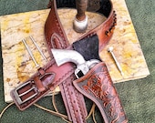 Handcrafted Western Leather Gunbelt With Floral Carving – Custom Fit Cowboy Style Leather Holster Gunbelt With Bullet Loops