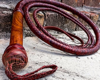 Frusta in pelle di vacchetta color whisky con manico in legno, frusta di qualità professionale da 3 piedi a 14 piedi