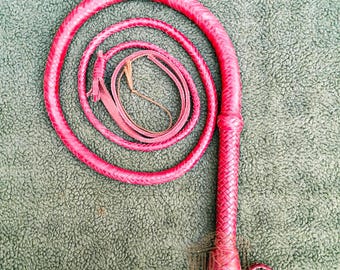 Kangaroo Hide Leather Bullwhip Redish Brown Color, 3ft to 14ft, 12/16 Plait Professional Bullwhip