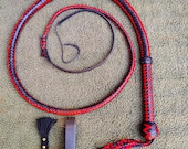 Kangaroo Hide Leather Bullwhip Black/Red Color, 3ft to 14ft, 12/16 Plait Professional Bullwhip