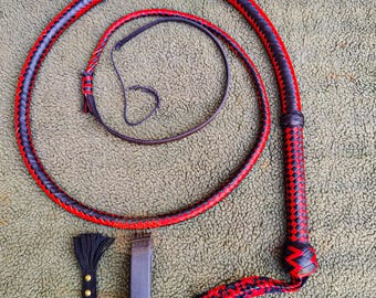 Frusta in pelle di vacchetta colore nero/rosso, frusta di qualità professionale da 3 piedi a 14 piedi