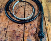 Kangaroo Hide Leather Bullwhip Black Color With White Fall, 3ft to 14ft, 12/16 Plait Indiana Jones Style Professional Bullwhip
