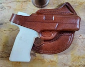 Handcrafted Cross Draw Leather Gun Holster- Custom Molded OWB Leather Holster for Perfect Fit and Security with Steel Thumb Break