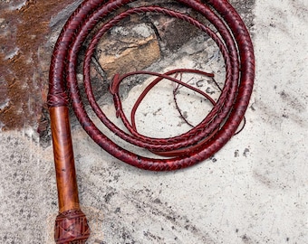 Kangaroo Hide Leather Bullwhip Whiskey Color With Wooden Handle, 3ft to 14ft, 12/16 Plait Professional Quality Bullwhip