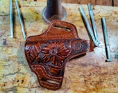 Exclusive Floral Hand Carved Leather Gun Holster- OWB Leather Western Holster for Perfect Fit and Security with Reinforced Steel Thumb Break