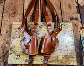 Premium Handcrafted Leather Vertical Roto Double Shoulder Holster - Custom Molded Shoulder Gun Holster with Steel Thumb Break
