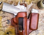 Handcrafted Premium IWB Leather Gun Holster- Custom Hand Molded Full Grain Leather Holster With Magazine Pouch