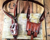 Premium Handcrafted Leather Vertical Roto Shoulder Holster with Double Carry Magazine Pouch-Custom Molded Gun Holster with Steel Thumb Break