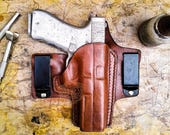 Handcrafted Premium IWB Leather Gun Holster- Custom Hand Molded Full Grain Leather Holster With Reinforced Steel Clips