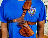 Premium Handcrafted Alaskan Style Leather Chest Gun Holster - Custom Molded Concealed Carry Leather Chest Holster with Safety Strap.
