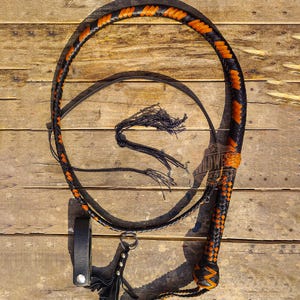 Kangaroo Hide Leather Bullwhip Black Ad Tan Color, 3ft to 14ft, 12/16 Plait Professional Bullwhip