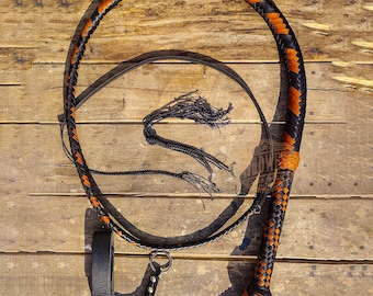 Kangaroo Hide Leather Bullwhip Black Ad Tan Color, 3ft to 14ft, 12/16 Plait Professional Bullwhip